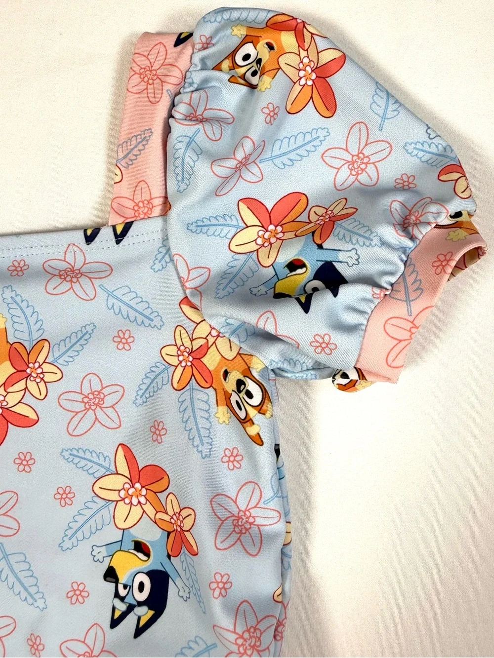 BLUEY Girls Floral Puff Sleeve Swimsuit One Piece 2T Tropical Beach Summer Kids